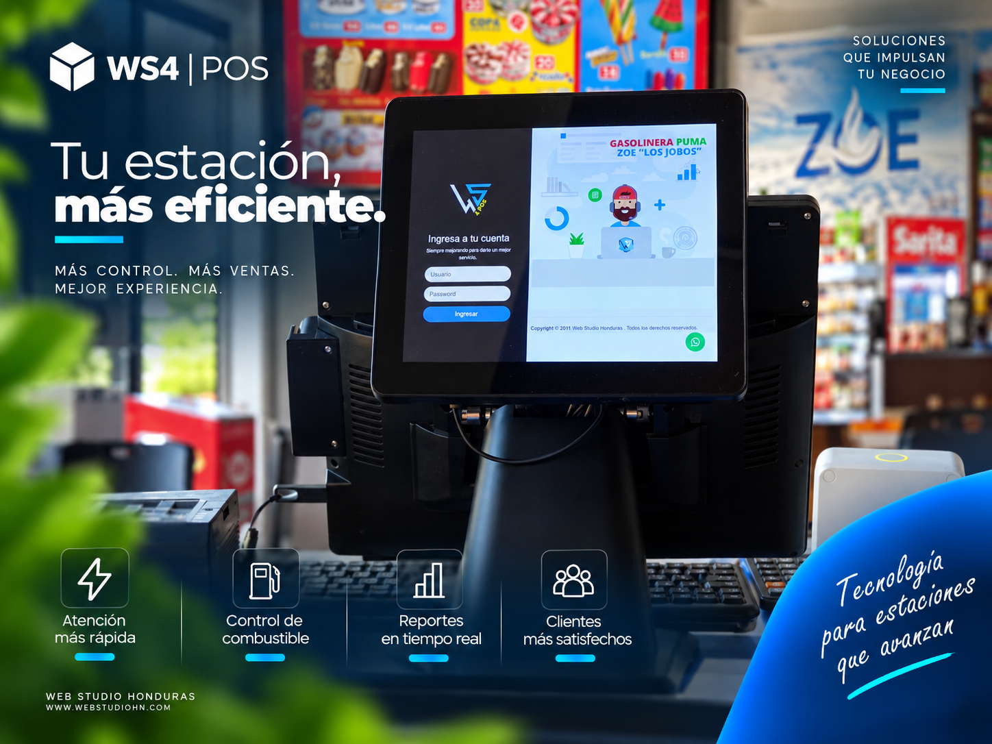 Sistema POS operando en estación de servicio